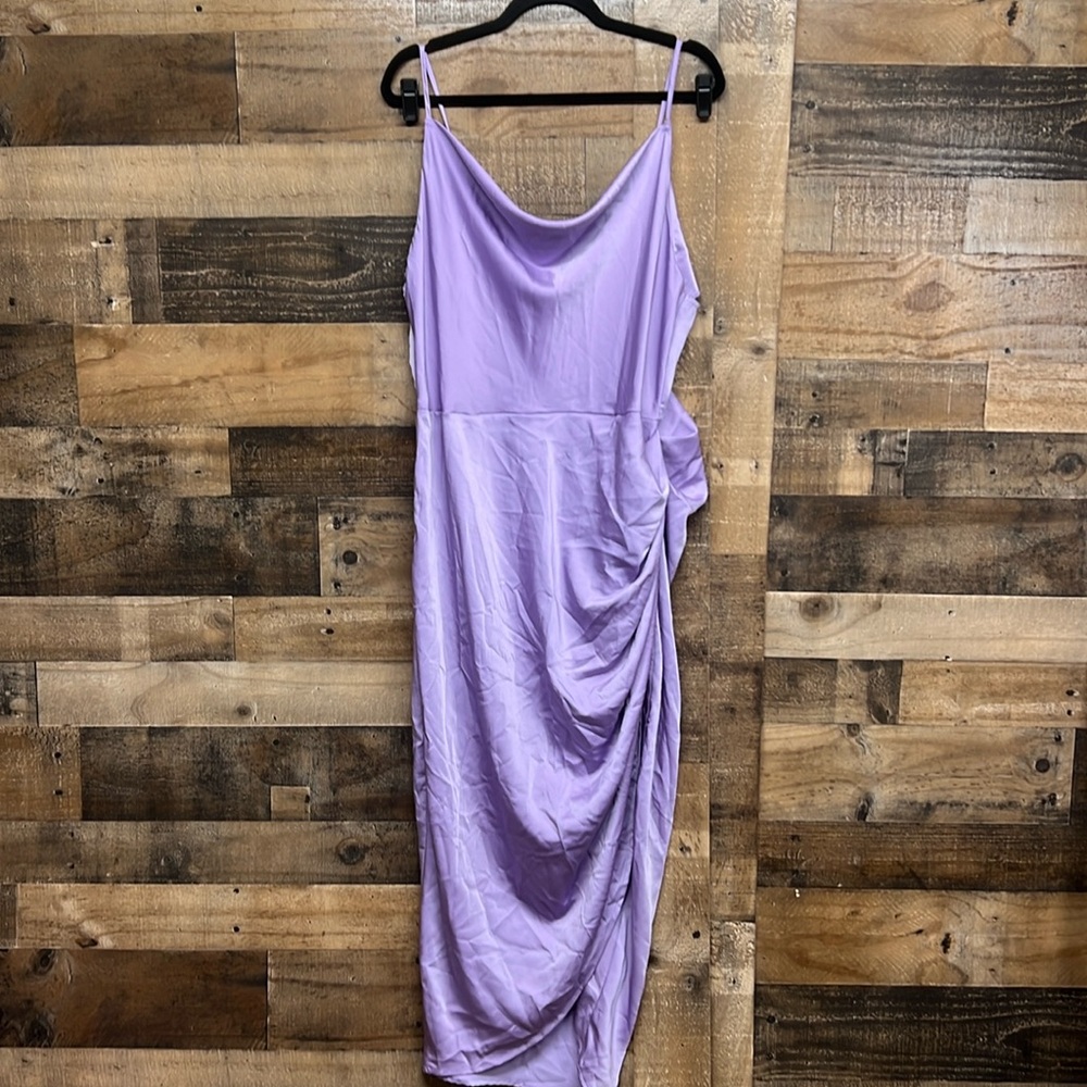 Floerns Lavendar Satin Spaghetti Strap Cowl Neck Wrap Party Cami Dress Sz 3X NEW